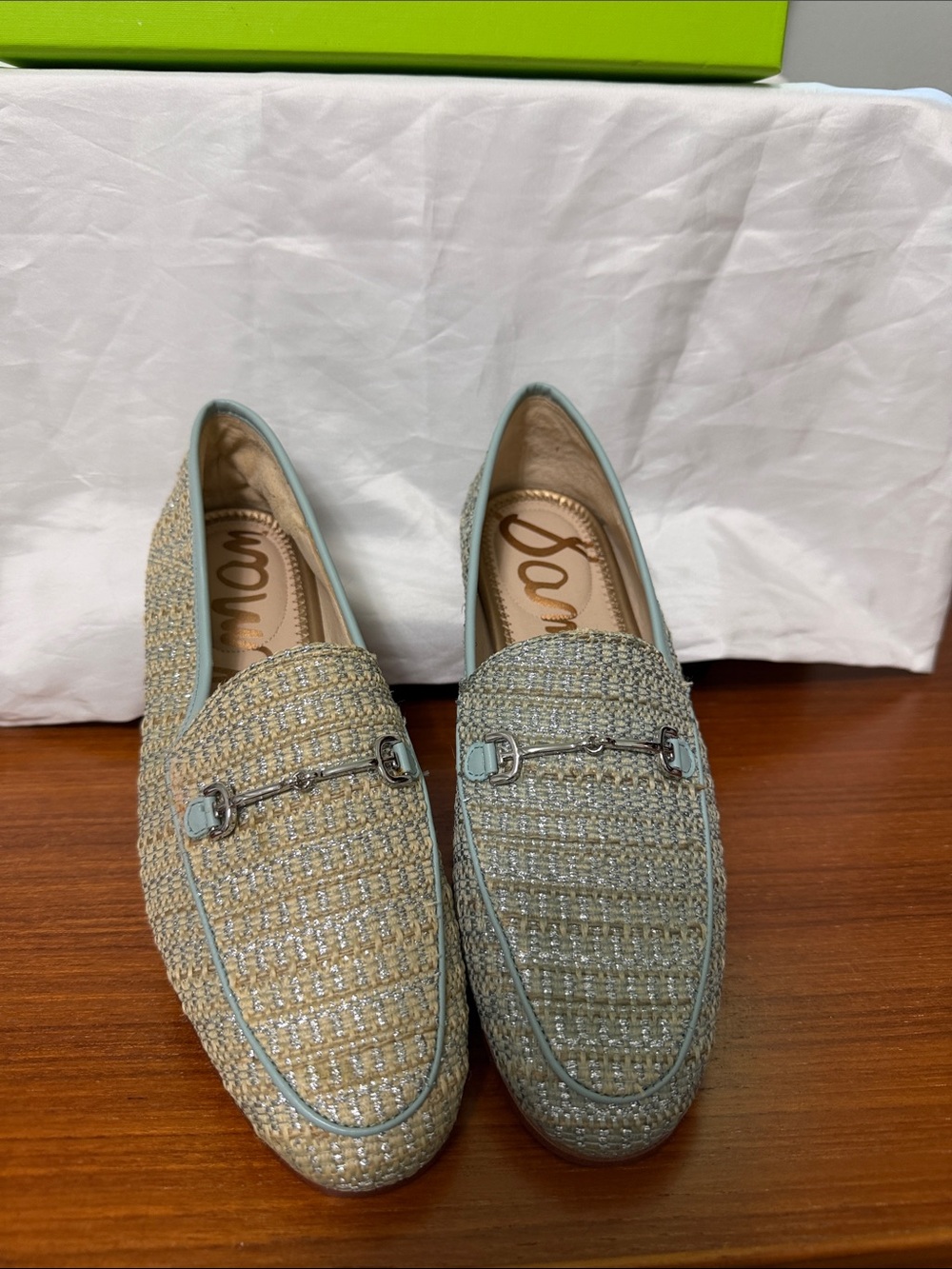 Sam Edelman Silver and Gold Metallic Tweed Horsebit Loafers